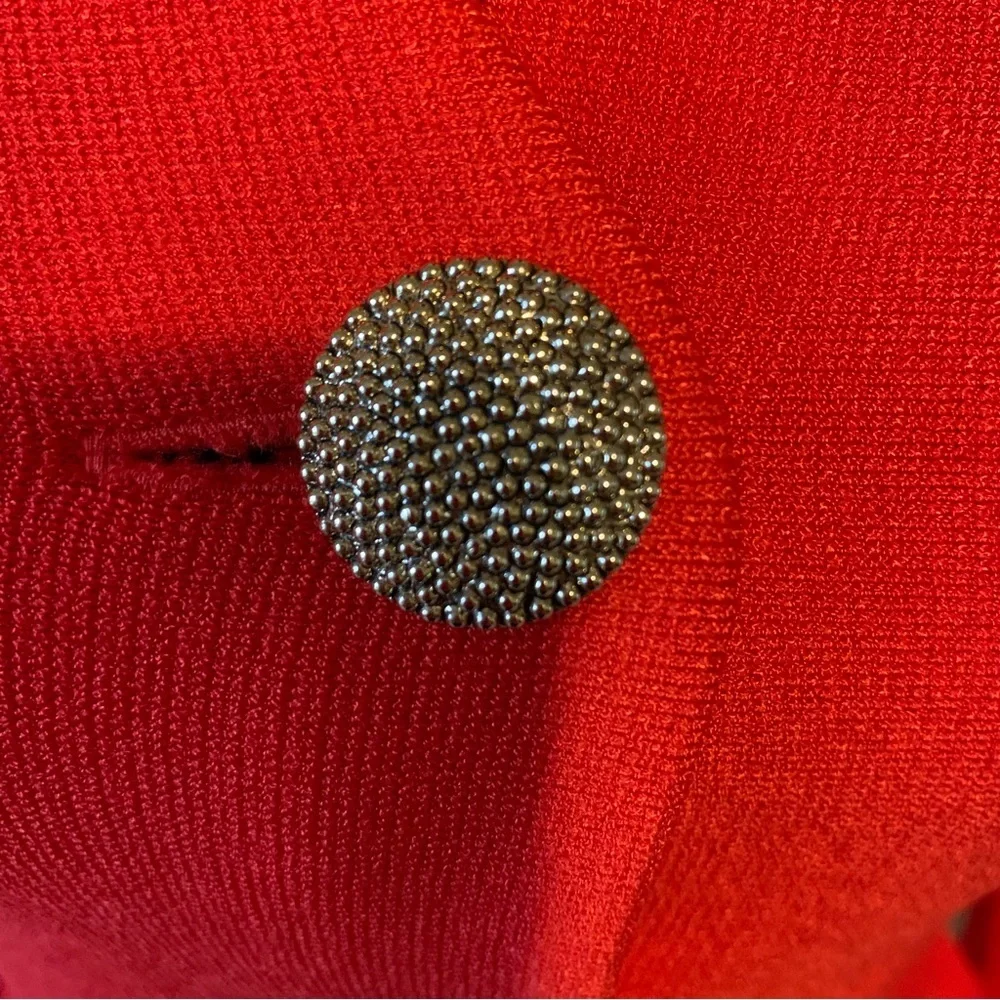 St. John Red Peplum Blazer Jacket Gold Buttons Size 0 | Luxury Designer - Picture 5 of 11